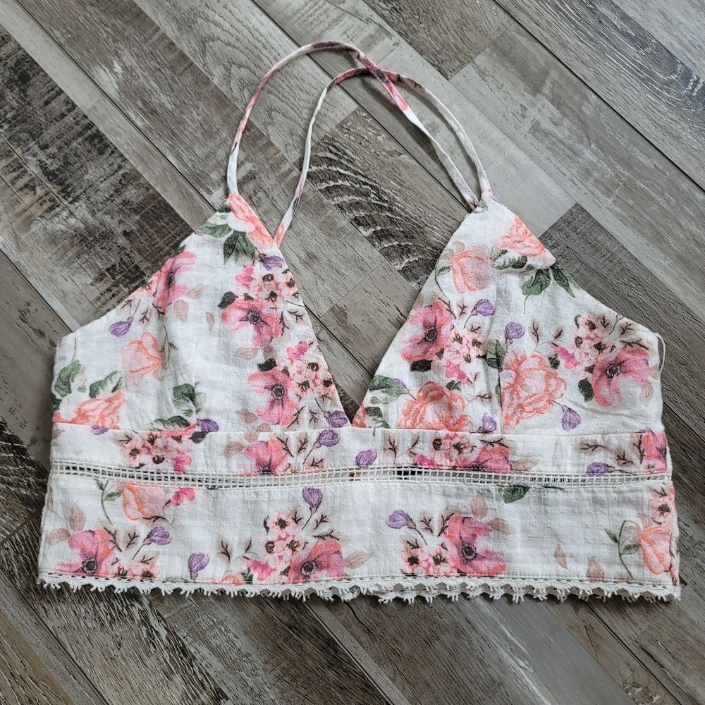 New Zara Floral Cotton Crop Top Size Large